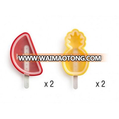 2017 Newest Watermelon and Pineapple Shape Tropical Fruit Ice Cream Pop Molds with Lids, ice pops ice cream cube silicone mold